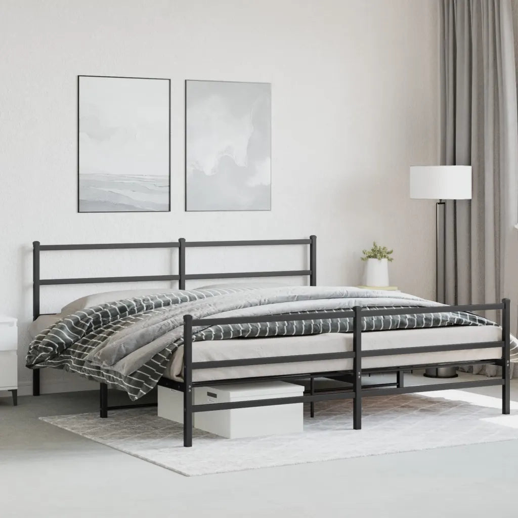 Giroletto con Testiera e Pediera Metallo Nero 180x200 cm 355387