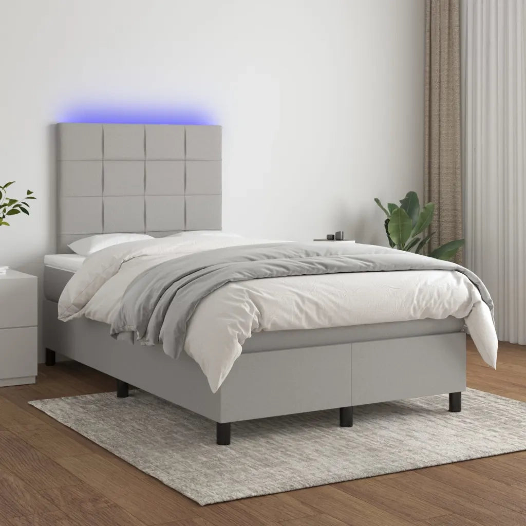 Letto a Molle Materasso e LED Grigio Chiaro 120x200 cm Tessuto 3134861