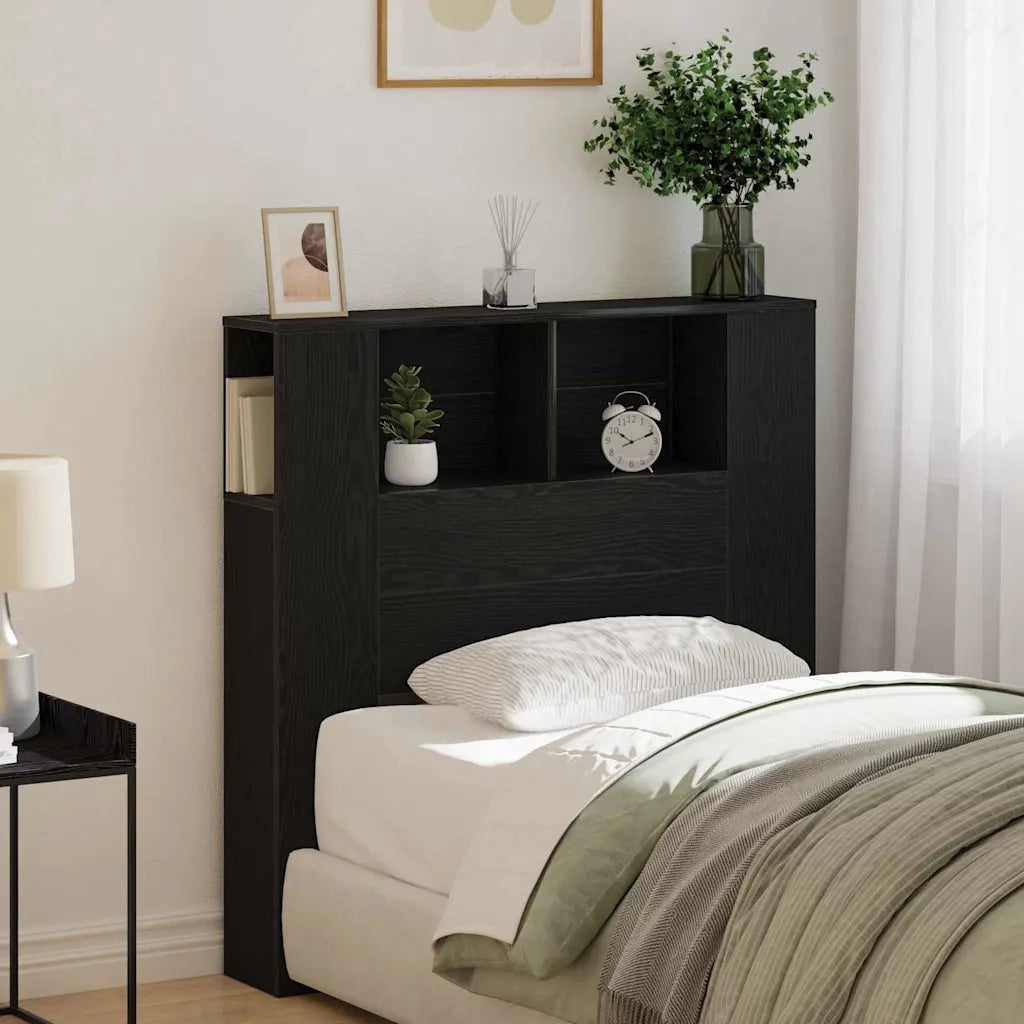 Testata del letto con lo scaffale Rovere Nero Legno multistrato 862756