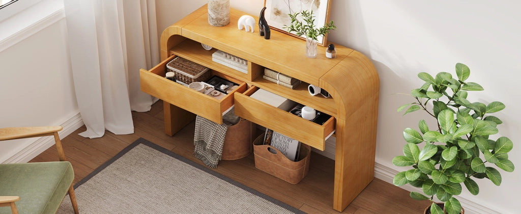 TAVOLINO CONSOLLE 120x35.5x76.5 cm 2 cassetti MDF Naturale