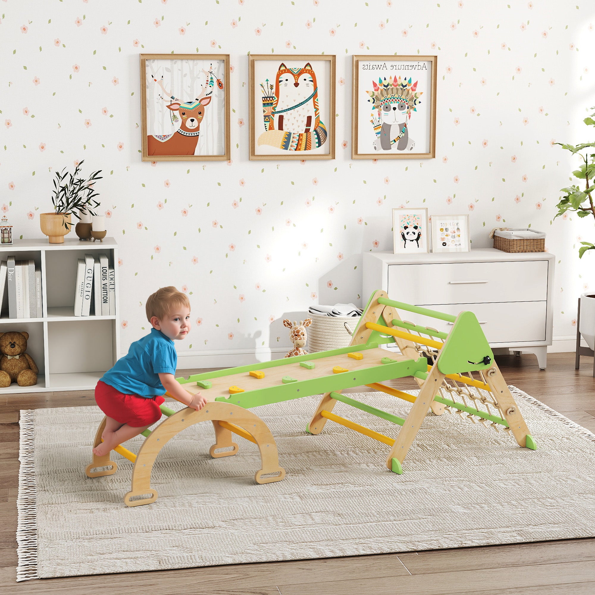 Gioco per Bambini 8 in 1 con Triangolo Parete Liscia e Arco 191.5x74.5x63 cm in Legno di Pioppo e Pino