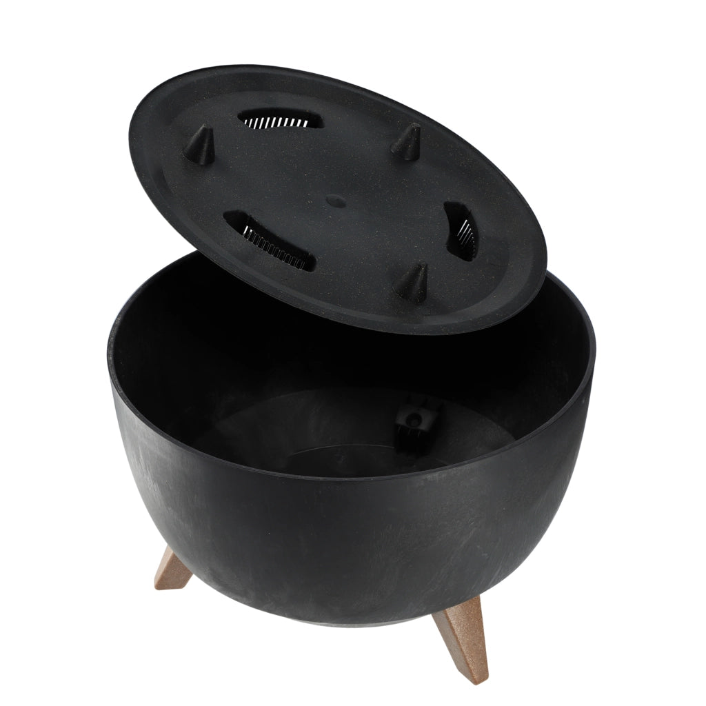 Vaso da fiori KADAX 40 cm con coperchio e piedini in sughero, colore nero.