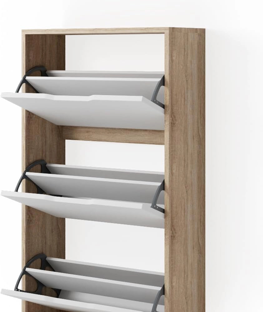Scarpiera da ingresso Luca, Bianco/Sonoma, 59 x 105 cm 3 scomparti