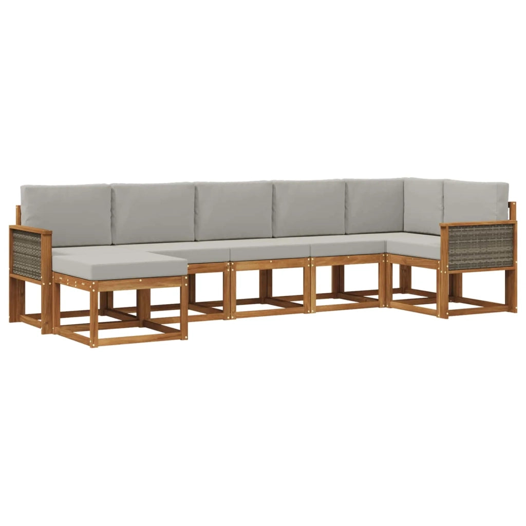 Set di divani da esterno 7 pz Naturale e Grigio Chiaro 3385387