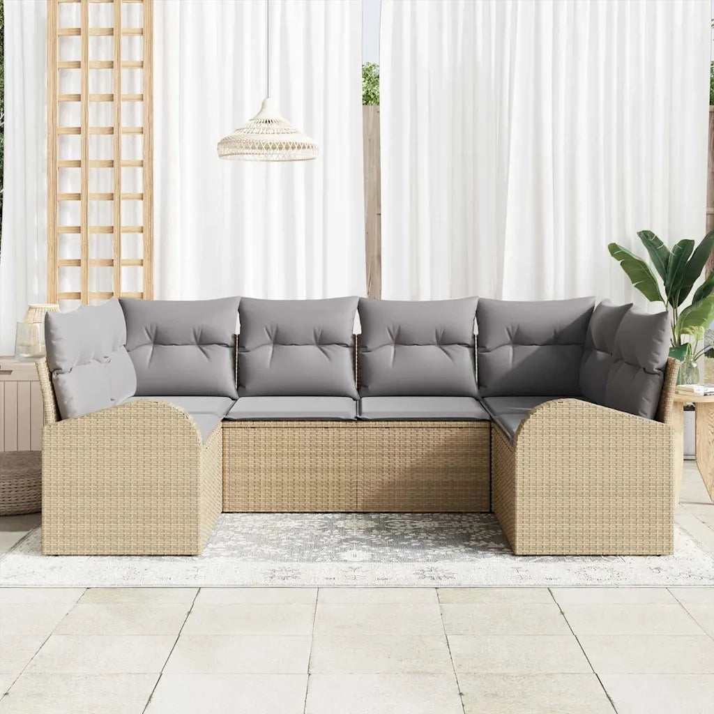 Set Divano da Giardino 6 pcs Beige Rattan in Polipropilene 3346180