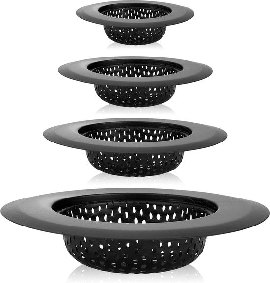 Set di 4 grigli per vasca da bagno e cucina in acciaio inossidabile - Raccoglitore di capelli e cibo - Dimensioni da 55 cm a 112 cm