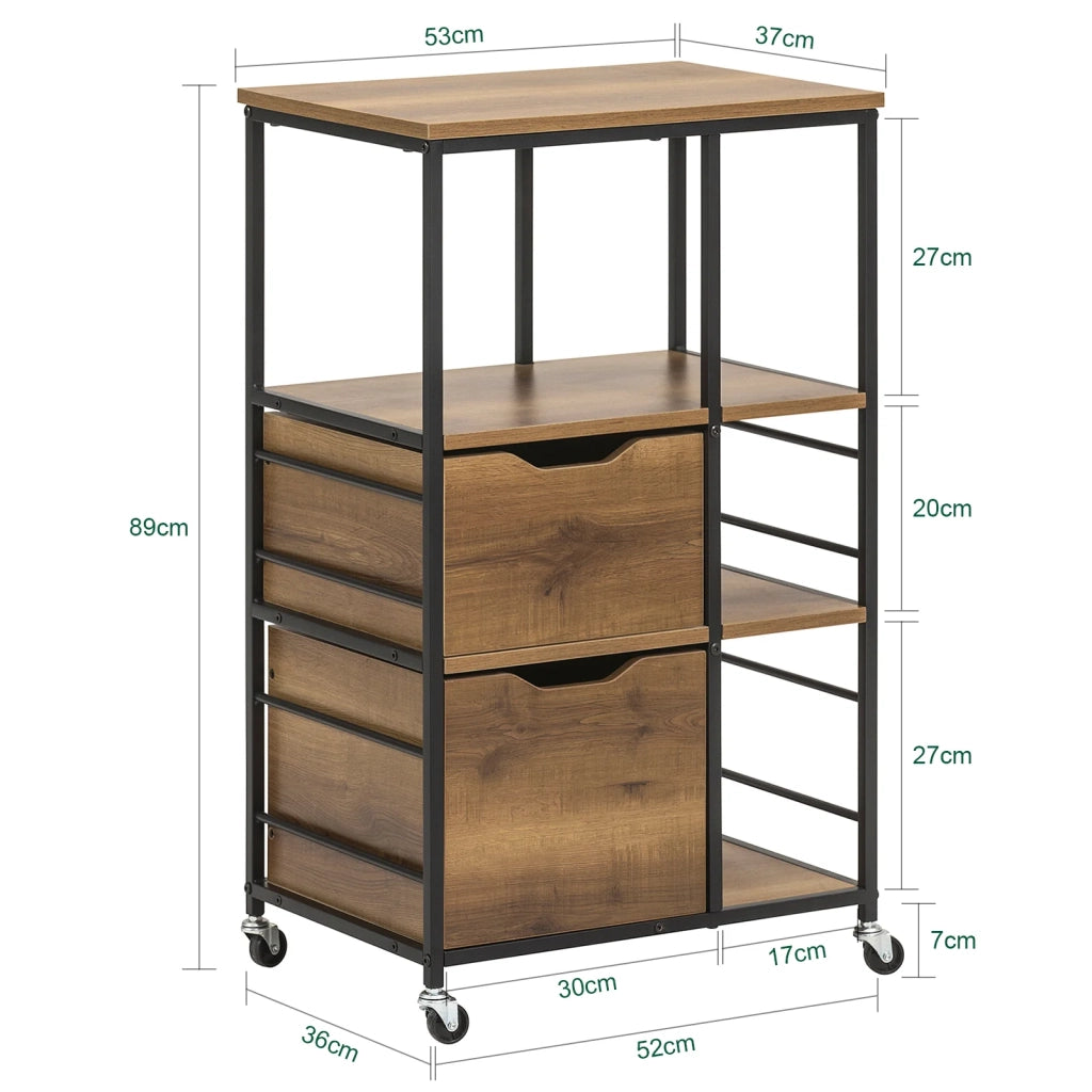 Carrello da cucina con 2 cassetti e 3 ripiani, Carrello da servizio, Carrelli portaoggetti FKW111-PF