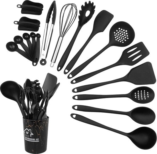 Set di cucchiai in legno (18 pezzi), aiuto in silicone per la cucina, accessori da cucina, set di cucchiai in legno, set da cucina, accessori da cucina, set da cucina, accessori da cucina, set di cucchiai in legno, accessori da cucina