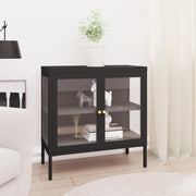 Credenza Nera 70x35x70 cm in Acciaio e Vetro 336064