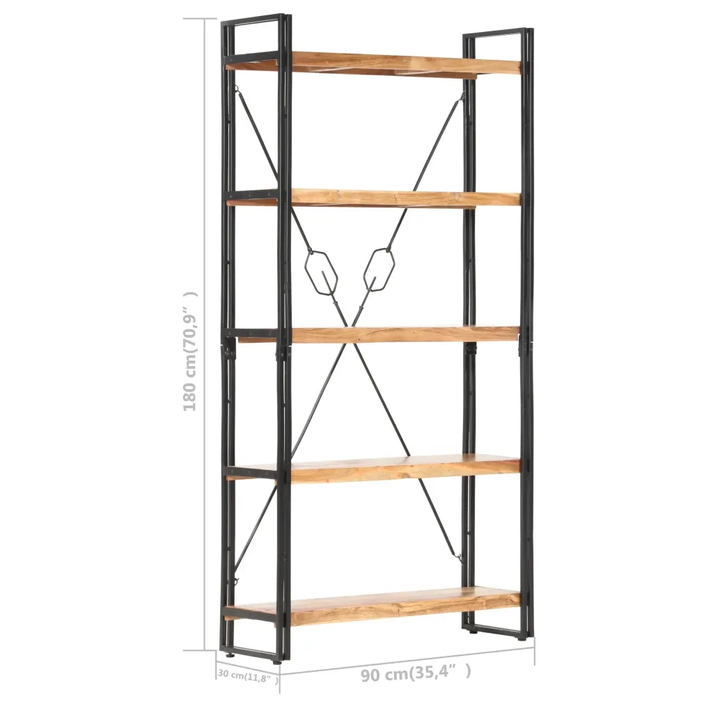 Libreria a 5 Ripiani-Scaffale per Libri-Mobile di Stoccaggio 90x30x180 cm in Legno Massello di Acacia