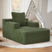 Divano chaise longue verde in velluto a coste, senza montaggio