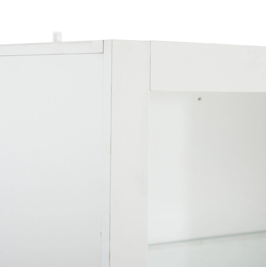 Vetrina LED 100x35x170 cm in MDF bianco con ripiani e vetro temperato
