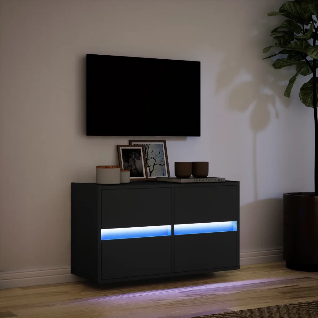 Mobile TV a Parete con Luci LED Nero 80x31x45 cm 852286