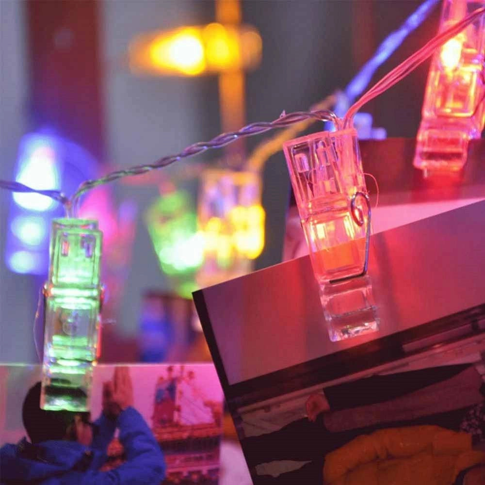 Trade Shop - Catena Luminosa 16 Mollette Led Ghirlanda Stringa Clip Appendere Foto Multicolor -