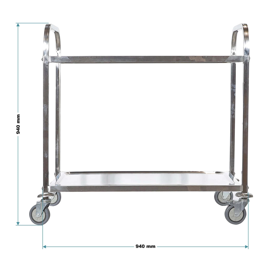 Carrello portavivande in acciaio inox 2 ripiani freni max 150kg Carrello da cucina