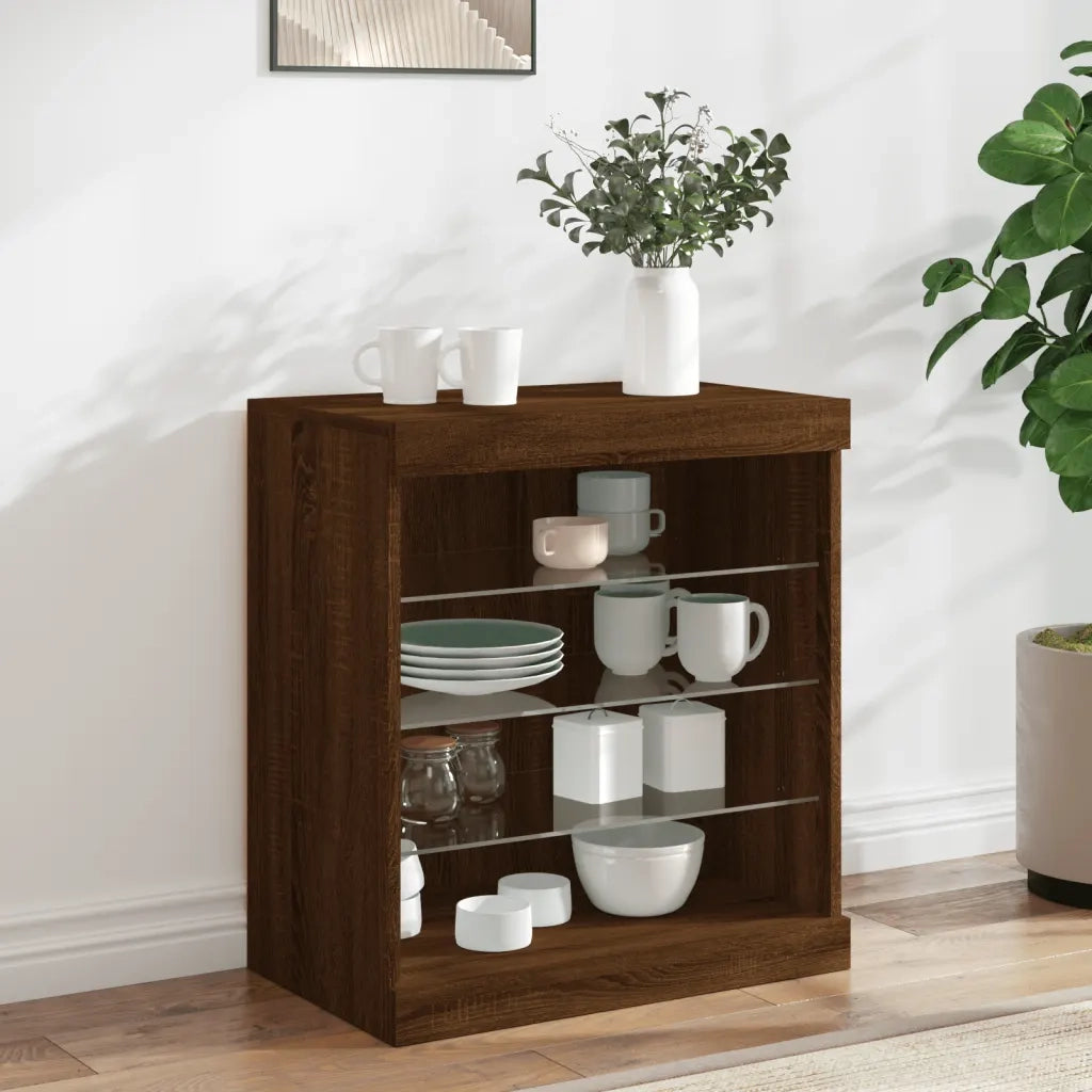 Credenza con Luci LED-Buffet-Armadio da cucina Rovere Marrone 60,5x37x67 cm