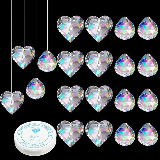 20 pezzi di cristalli per ombrellone - prismi appesi, forma a cuore, luce arcobaleno per decorazione di finestre e progetti di ricreazione creativa
