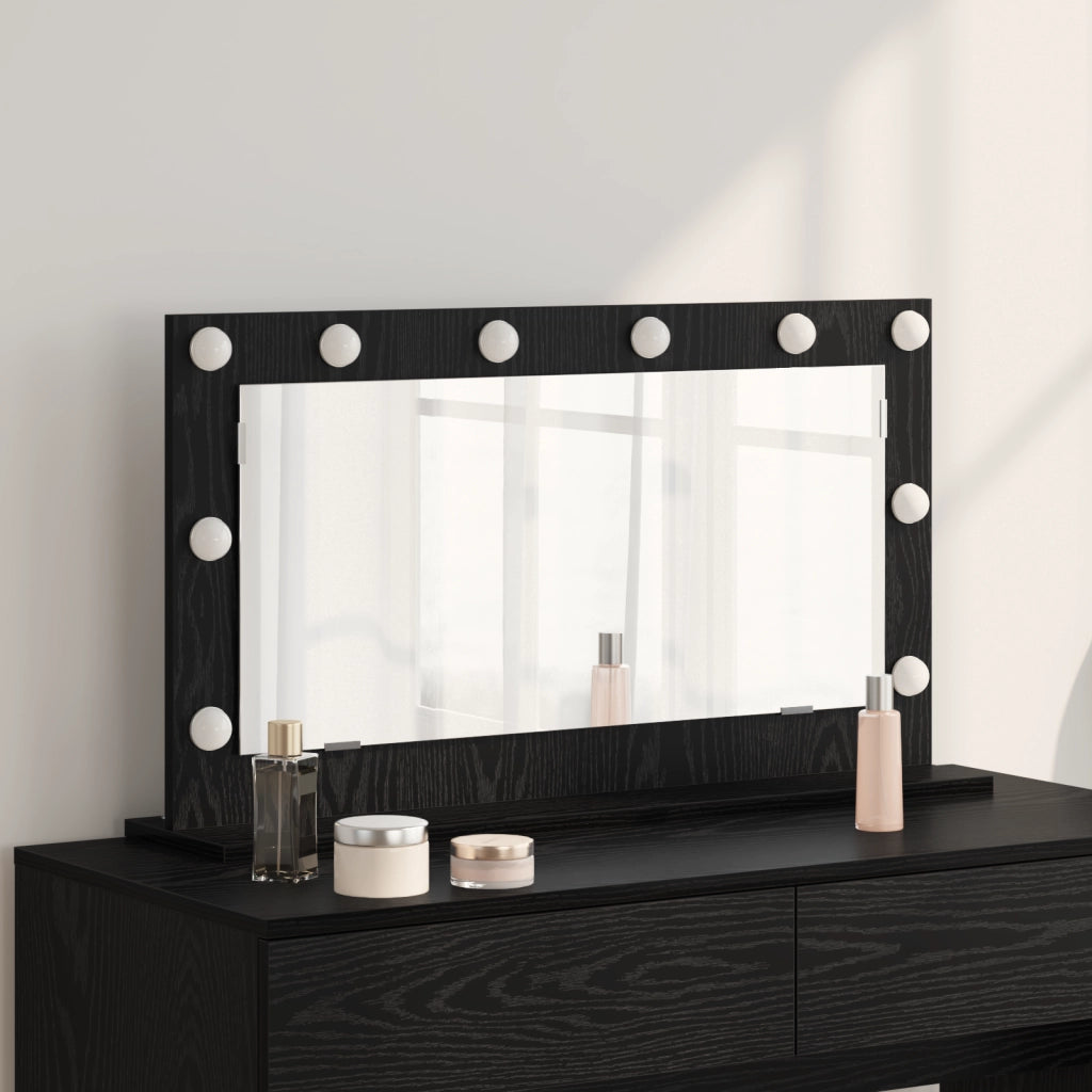 Specchio da toeletta con luci a LED Frassino Nero 80x45x18 cm