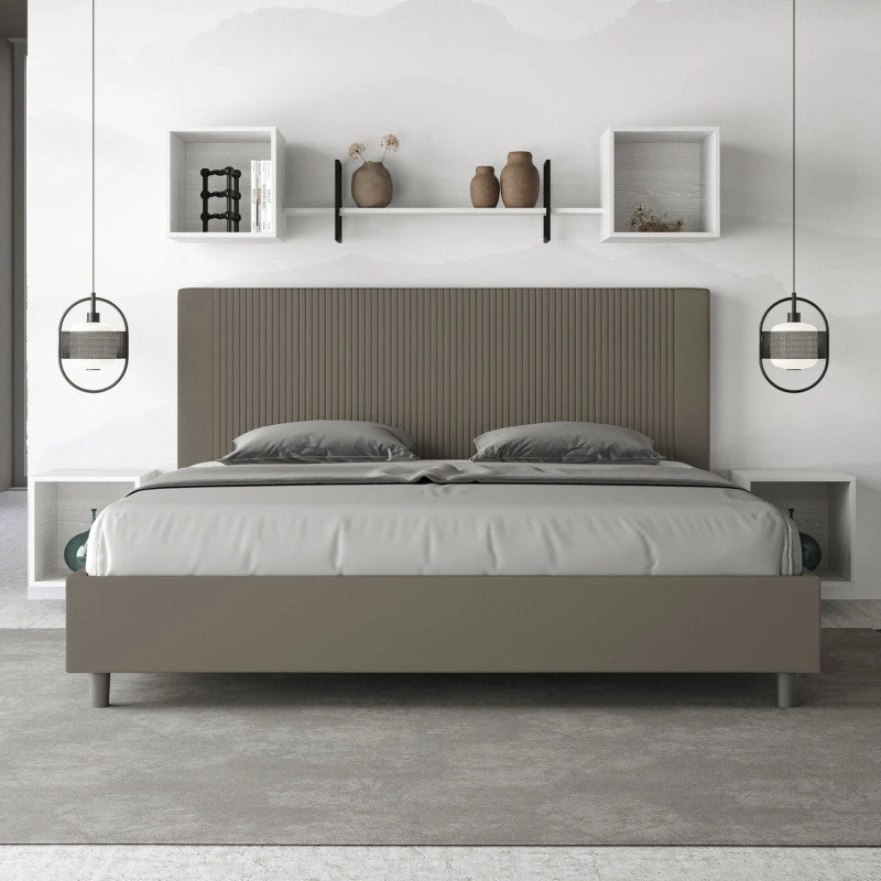 Letto imbottito Matrimoniale 200x210 cm Goya - Similpelle,Senza rete,Cappuccino