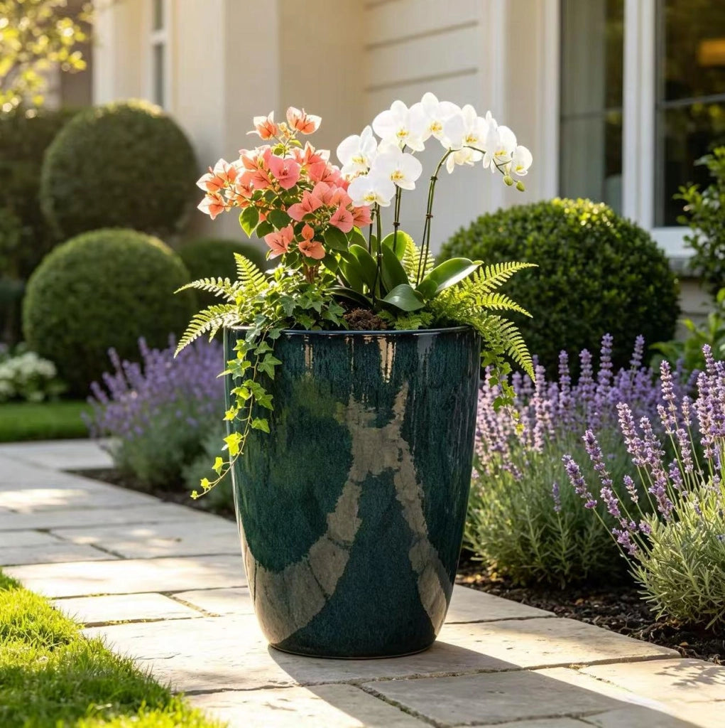 Vaso in ceramica verde muschio Ø38,5 cm, H 49,5 cm con drenaggio