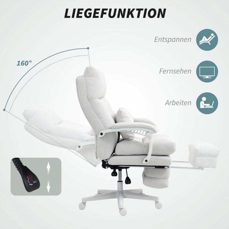 Sedia da ufficio ergonomica reclinabile con poggiapiedi e altezza regolabile in poliestere crema bianco