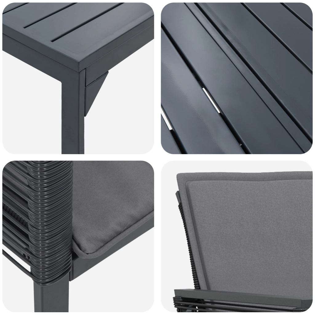 Set da Pranzo Giardino 6 Pezzi con Cuscini in Acciaio Antracite e Polyrattan