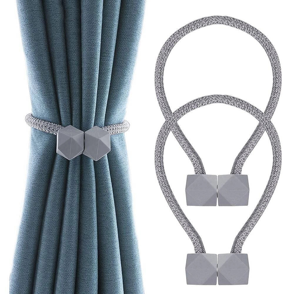 Trade Shop - Set 2 Pz Fermatende Magnetici Per Tenda Moderno Fibbia Intrecciata Colore Grigio -