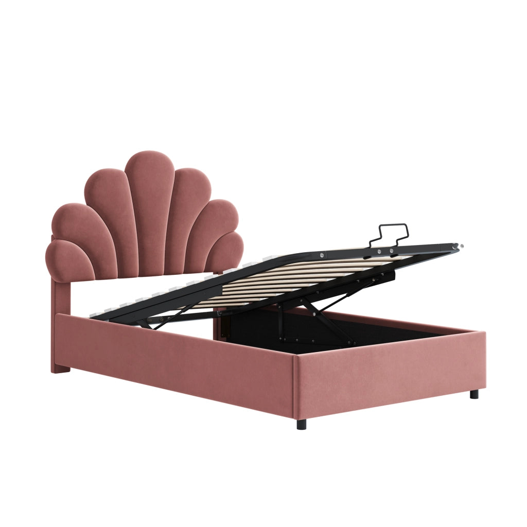 Letto singolo 90x200 imbottito rosa per bambini con contenitore