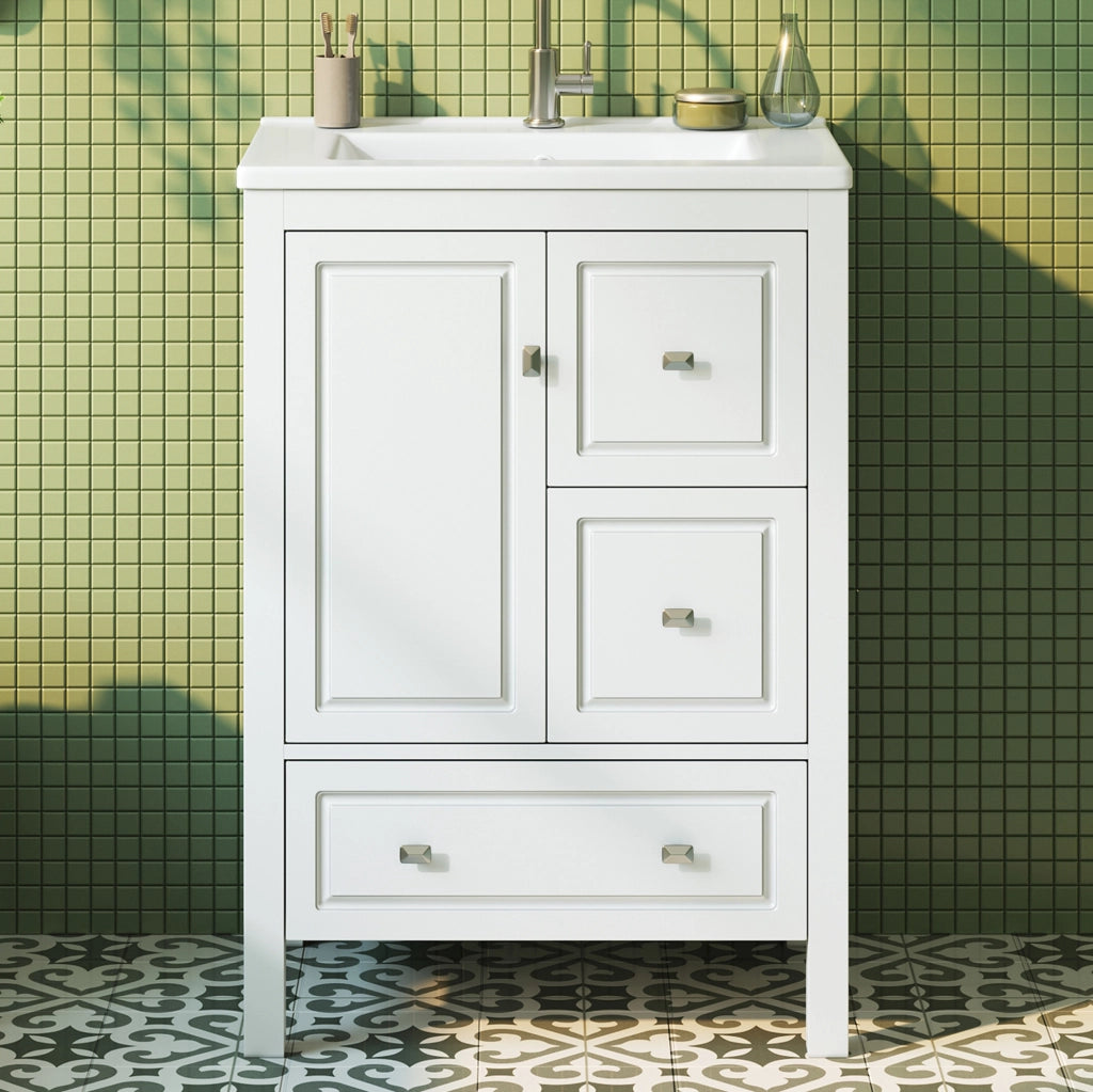 Mobile lavabo da bagno freestanding con lavabo in ceramica bianco