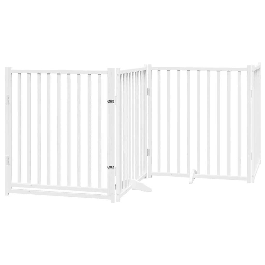 Cancelletto di sicurezza per cani con porta 4 pannelli legno massello di abete bianco 02_0023310