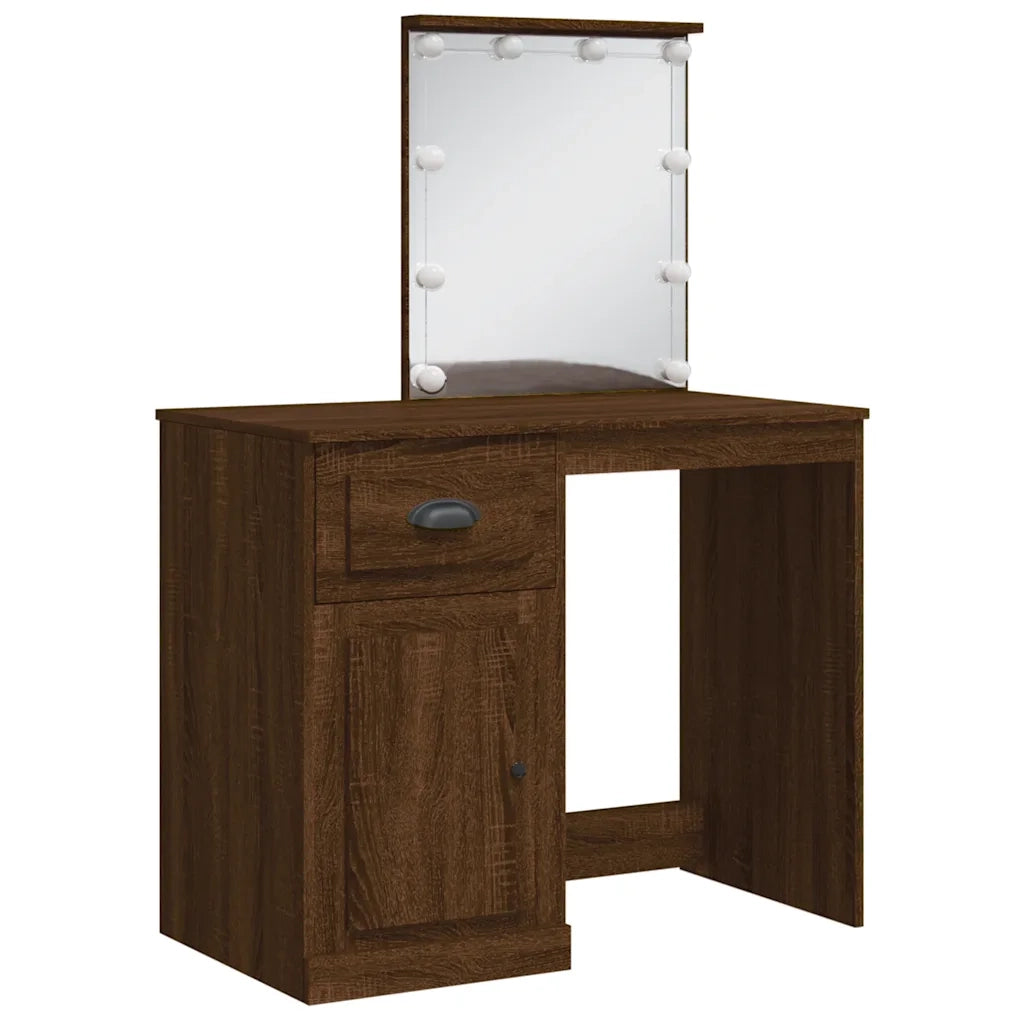 Toeletta | Tavolo da Trucco con Luci LED Rovere Marrone 90x42x132,5 cm