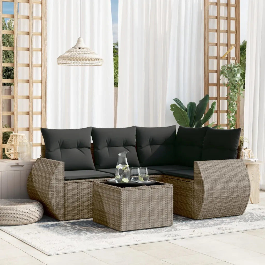 Set Divano da Giardino 5 pz | Set Salotto da Giardino con Cuscini Grigio in Polyrattan