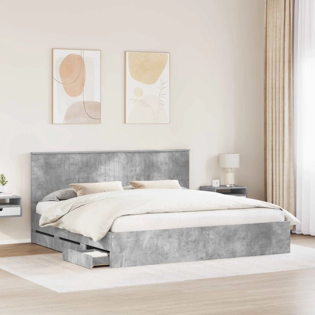 Letto matrimoniale | Letto per adulti | Struttura del letto con cassetto Grigio cemento 200 x 200 cm