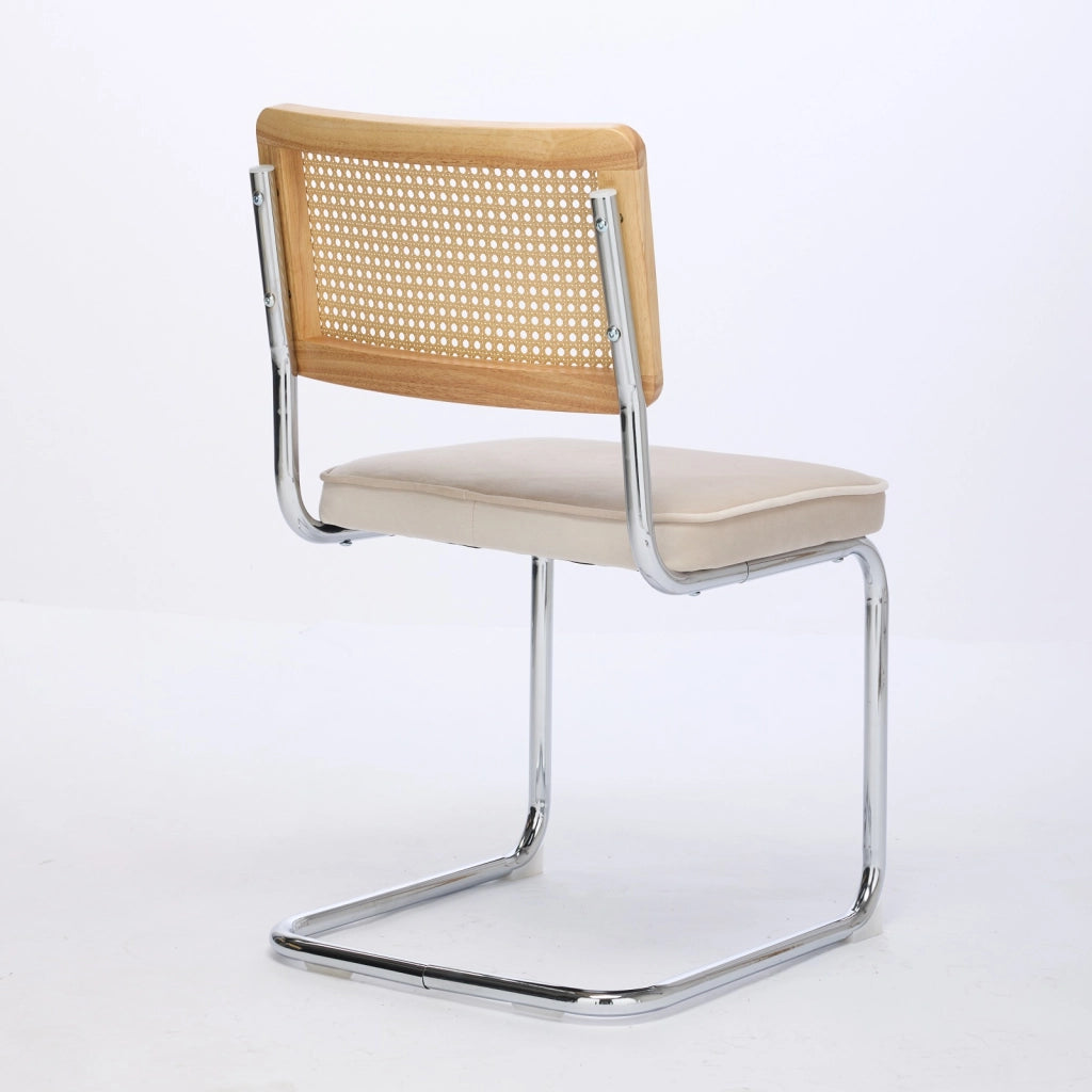 Sedie da Pranzo Set 2 Pezzi Velluto con Schienale in Rattan ¨C MINIMAL ¨C Struttura Cromata, Beige