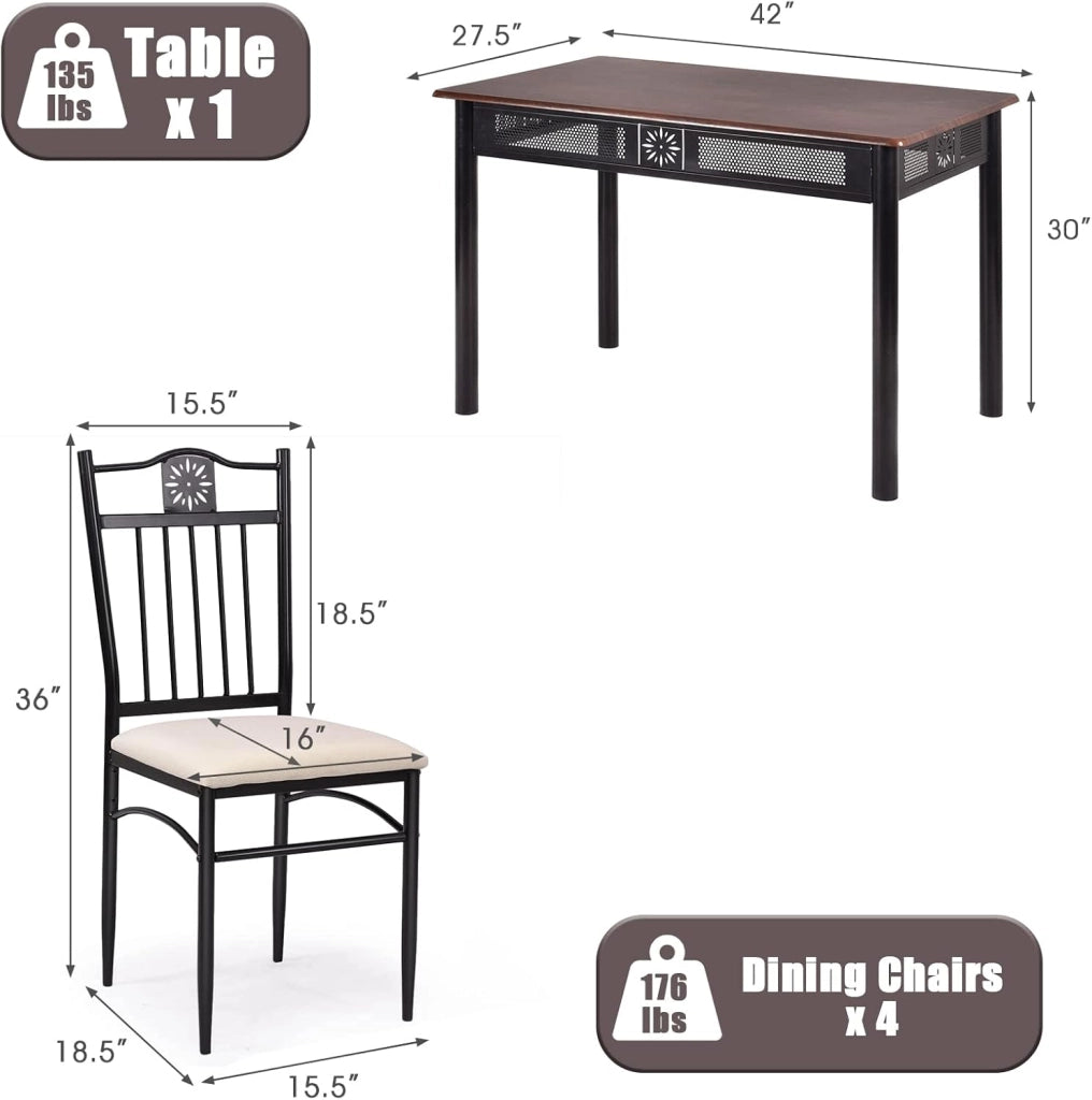 Set da tavolo da pranzo da 5 pezzi, set da tavolo rettangolare con 4 sedie tappezzate per 4 persone a casa, sala da pranzo, ristorante (Fuchsia)