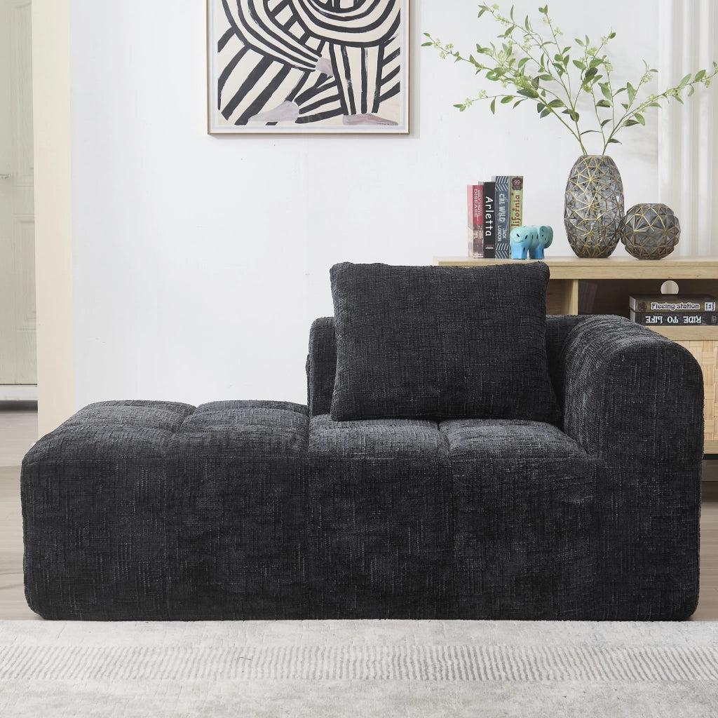 OKWISH Dormeuse con Seduta Imbottita, Tasche Laterali e Cuscino, Comfort Avvolgente per Relax, Ciniglia, Nero
