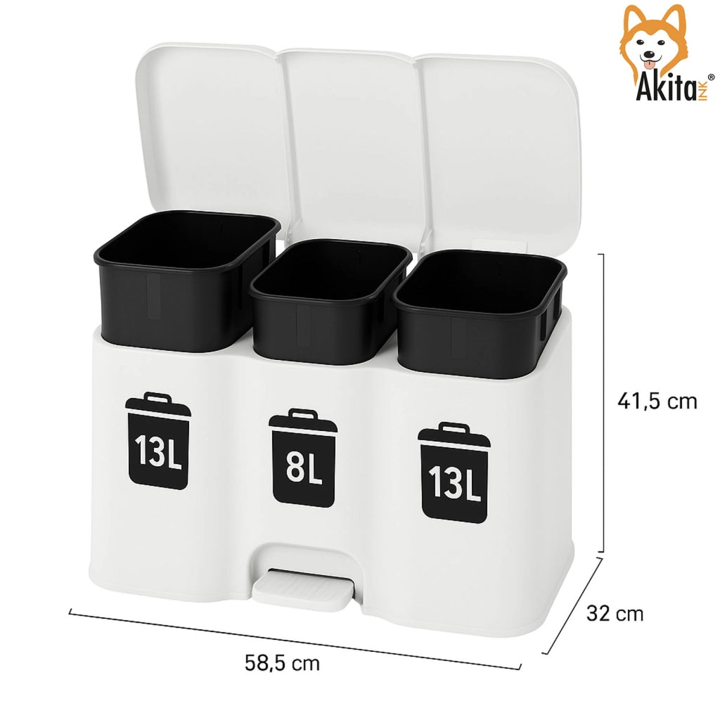 Akitaink Pattumiera 3 Scomparti Patty 3 Bianca