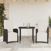 Set da BistrÃ² 3 pz con Cuscini Nero in Polyrattan
