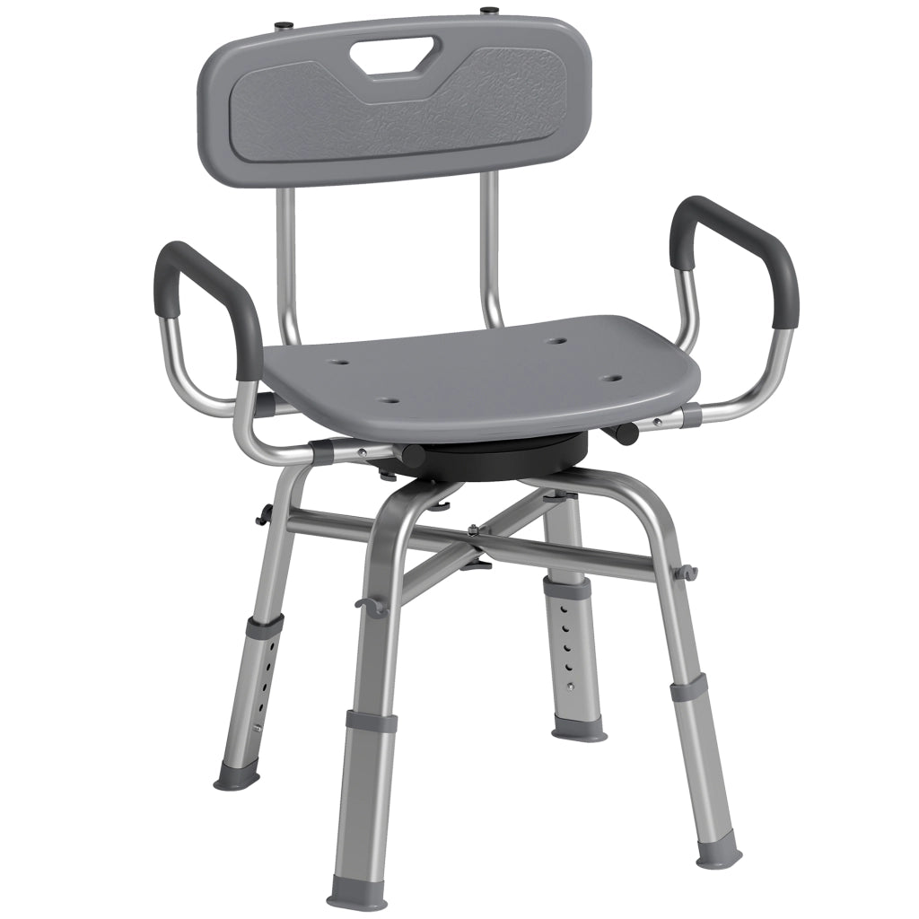 Sedia per Doccia Girevole 57x48x74-86 cm con Braccioli Schienale Capacità 150 kg in Alluminio e HDPE Grigio