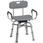 Sedia per Doccia Girevole 57x48x74-86 cm con Braccioli Schienale Capacità 150 kg in Alluminio e HDPE Grigio