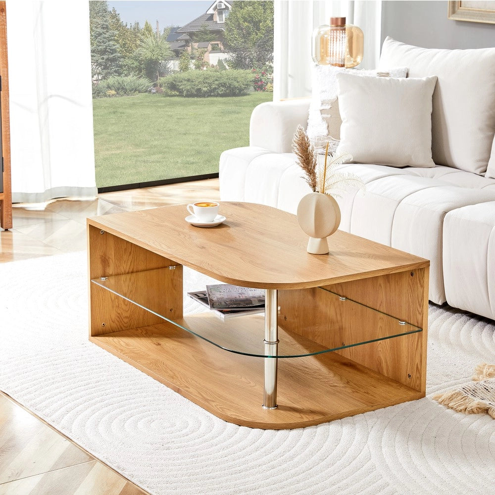 Tavolino da Caff¨¨ con Ripiano in Vetro e Legno ¨C MINIMAL ¨C Moderno, Soggiorno, 100x60x42 cm