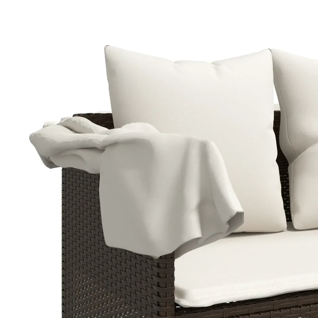 Set Divano da Giardino 5 pz | Set Salotto da Giardino con Cuscini Marrone in Polyrattan