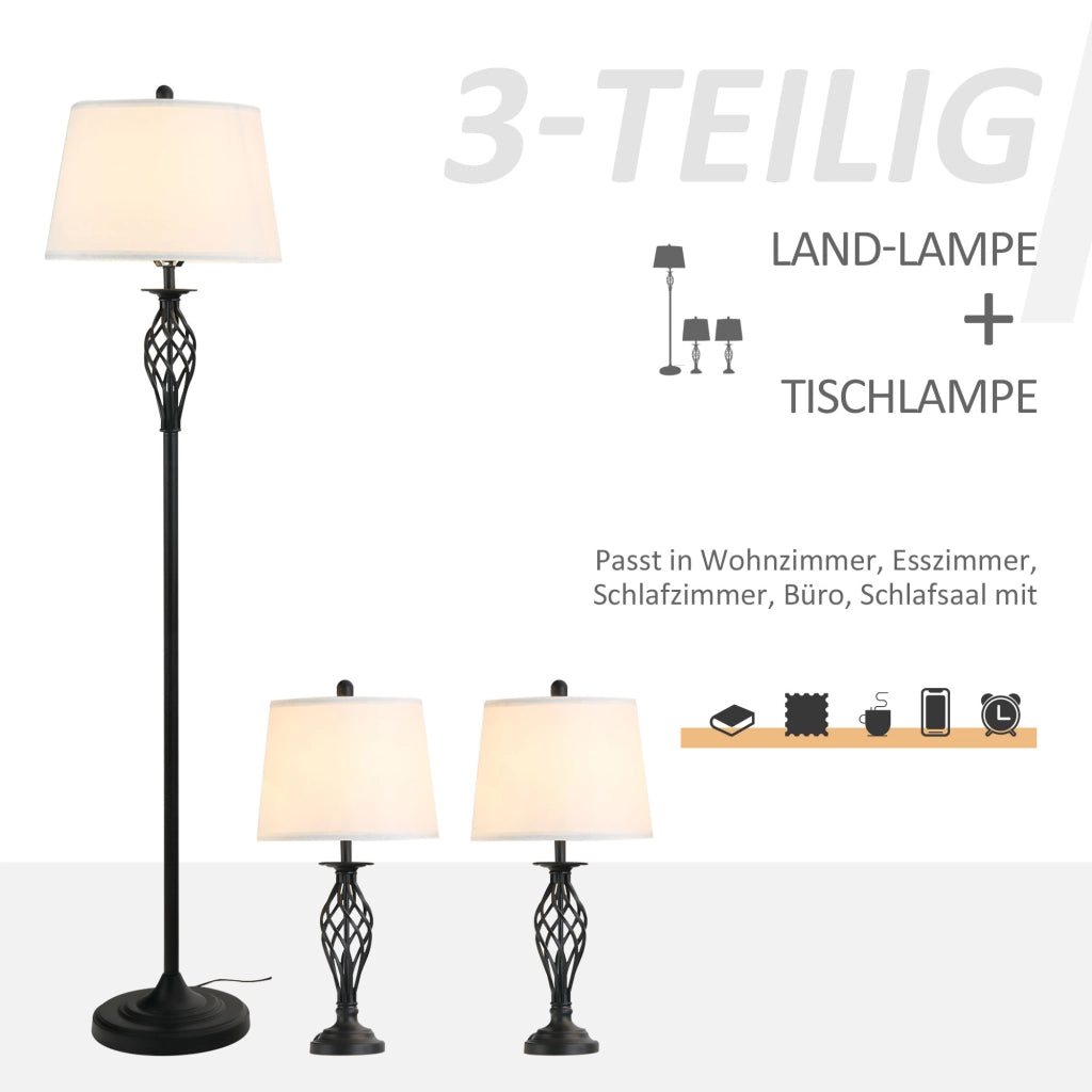 LAMPADA Set 3 pezzi vintage nero metallo 1 lampada da terra + 2 lampade da tavolo