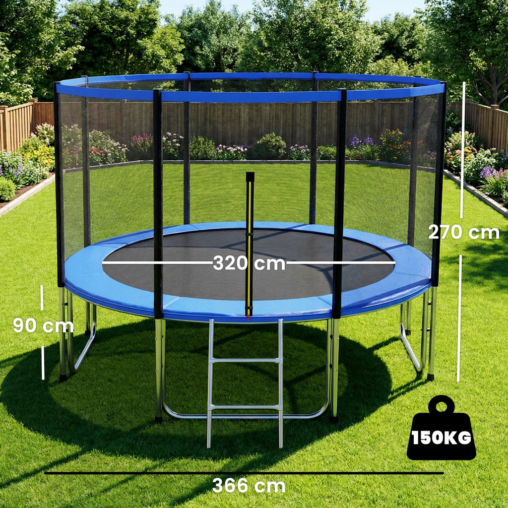 Trampolino Esterno per Bambini con Rete di Sicurezza e Scala ¨C Zephmum ¨C ?366 cm Blu
