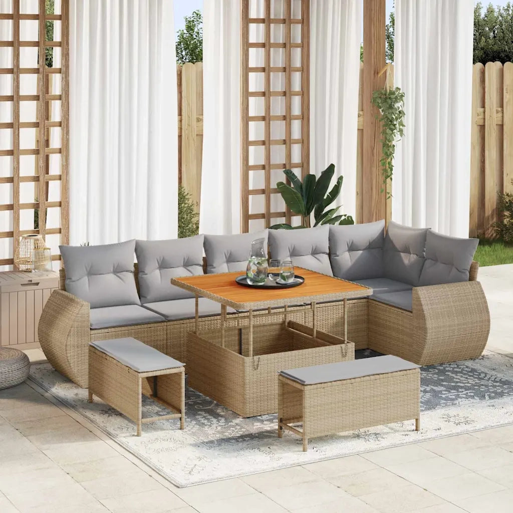 Set Divano da Giardino 9 pcs Beige polyrattan 3361887