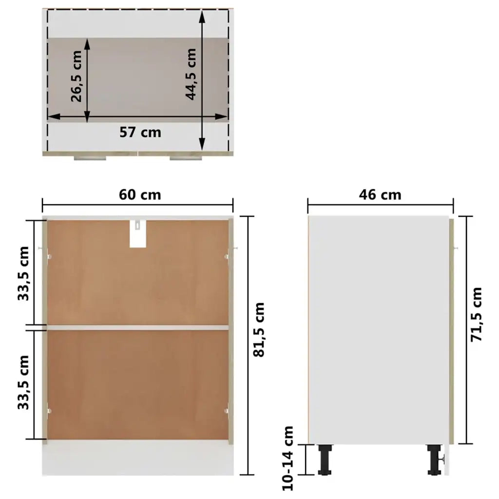 Pensile da cucina | Armadio Inferiore ¡°Lyon¡± Rovere Sonoma 60x46x81,5 cm
