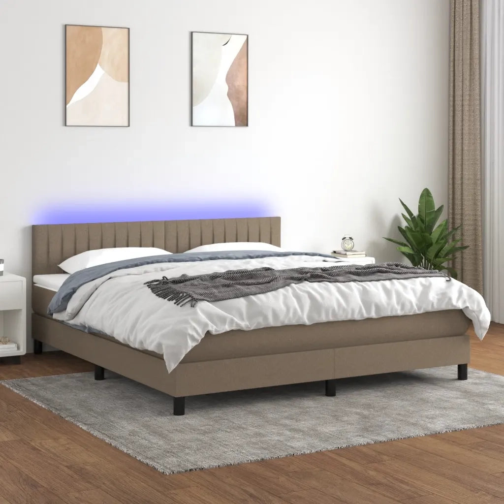 Letto a Molle con Materasso e LED Tortora 180x200 cm in Tessuto cod mxl 64943