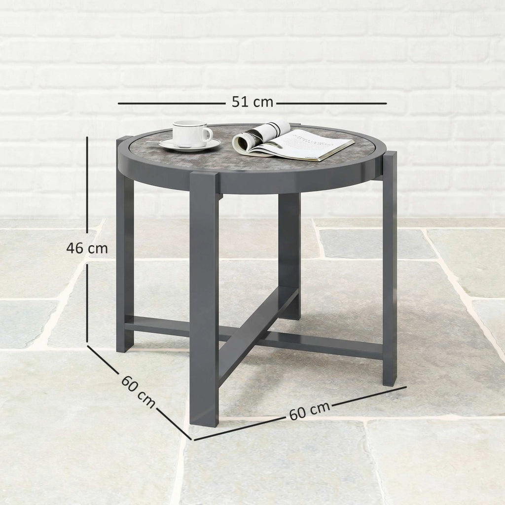 Tavolino da giardino rotondo in alluminio con piano effetto marmo grigio ¨C zephmum ¨C diametro 60 cm