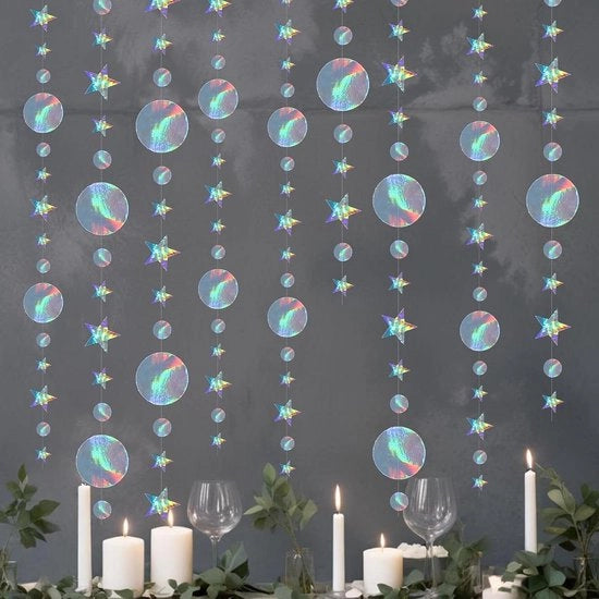 Decorazioni da festa espandibili - cerchio stellato con punti di carta - linea di bandiera - set da 4 pezzi.