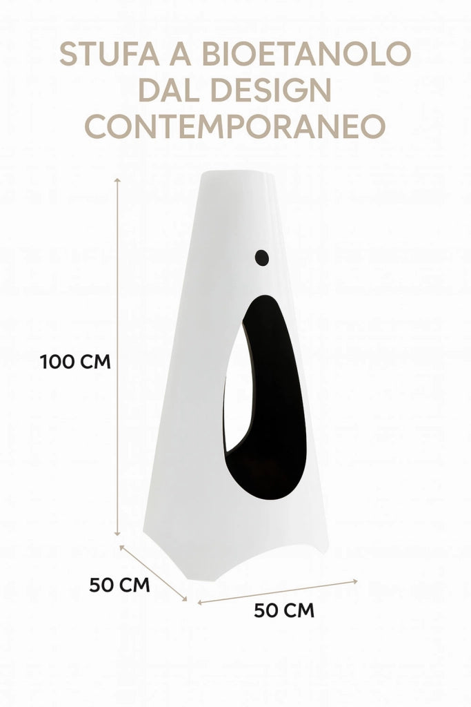 Stufa a Bioetanolo Fiammetta Round Statica Bruciatore da 1,5 L Struttura in Acciaio Bianco